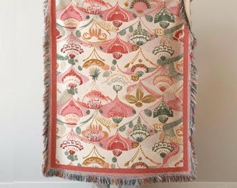 Pink Coquette Boho Woven Blanket, Bohemian Wall Tapestry, Housewarming Gift for New Home