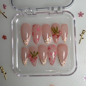 Esther&#39;s Bloom/ Press on nails/ Handmade press on nails/ Gel nails/ quality press ons/ vacation nails/ 3d nails/ faux nails