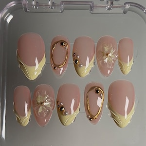 Yellow 3D Nails/ Press on nails/ Handmade press on nails/ Gel nails/ quality press ons/ vacation nails/ 3d nails/ flower nails/ nail art