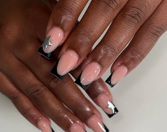 Black French tips Gel Nails