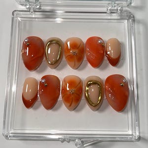 Orange summer nails / Press on nails/ Handmade press on nails/ Gel nails/ quality press ons/orange nails/ faux nails/ summer nails/ 3D nails