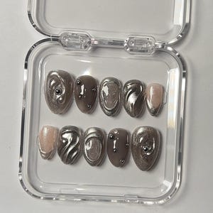 Silver Chrome galaxy / Press on nails/ Handmade press on nails/ Gel nails/ quality press ons/ vacation nails/ 3d nails/ chrome nails