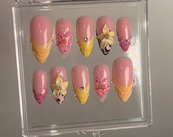 Seashell Press On Nails: 3D Beach Summer Gel Nails