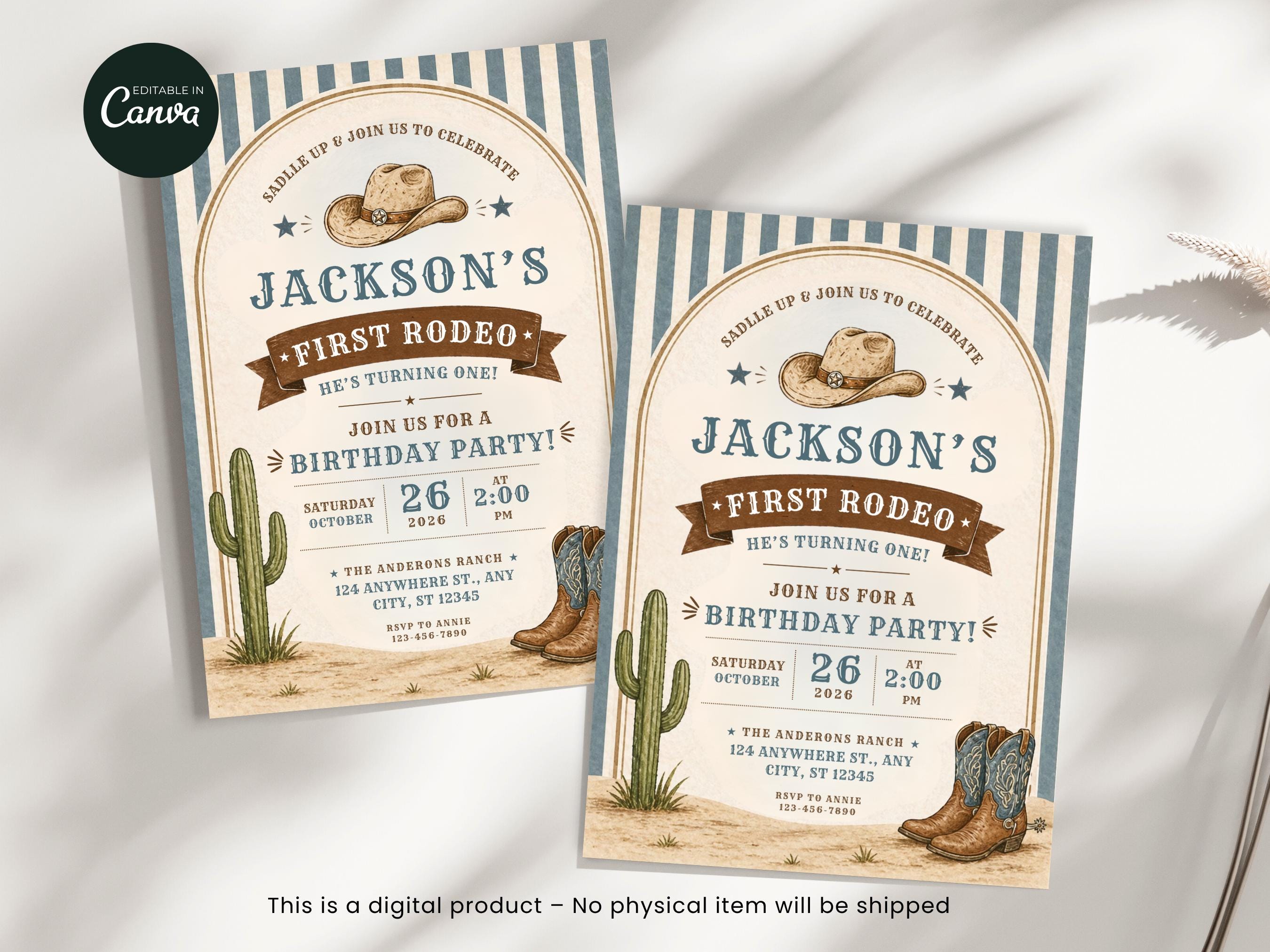 First Rodeo Invitation Editable Template, Cowboy Birthday Invite, My ...