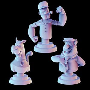 BUSTO 70mm CARTOON RETRO (Scooby-Doo, Braccio di Ferro, Fred Flintstone/Flinstone) decorazione, stampa 3D, busto