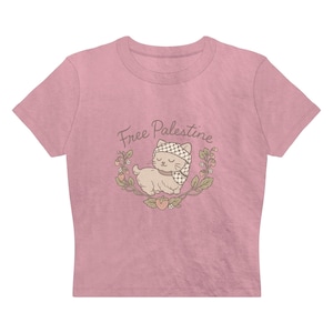 Palestine Cute Cat Tee, Keffiyeh Palestine, Palestine Country Top, Palestinian Tee, Palestine Shirt, Free Palestine Strawberry Cat