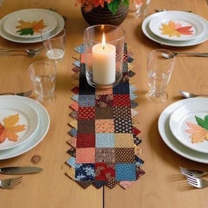 PRAIRIE POINT Quilted Table Topper – Reversible Handmade Patchwork Decor 15"x17.5", Farmhouse & Cottagecore Style