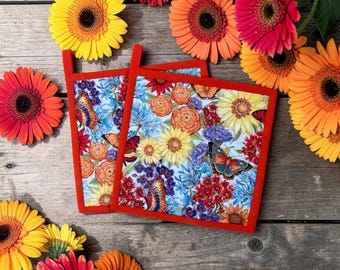 BUTTERFLY GARDEN Trapuntato 8x8", Isolante, Set da 2, con gancio ad anello