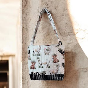 YOUTH TOTE BAG – Quilted Handmade Bag with Lining & Pocket, 11.5&quot;x11&quot;, 25.5&quot; Strap – Small Book or Travel Bag for Kids