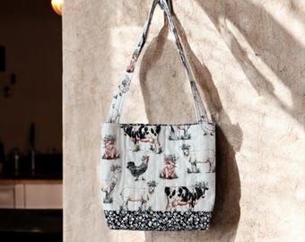 Bolsa de compras juvenil acolchoada – Estampa de animais da fazenda, forrada