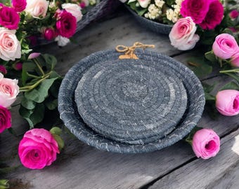Handmade Coiled Fabric Coaster Set – Shabby Chic Denim Coasters