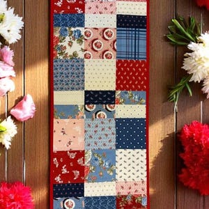GRAND HAVEN Quilted Table Runner – Americana Patchwork, Cottage Decor (45x14")