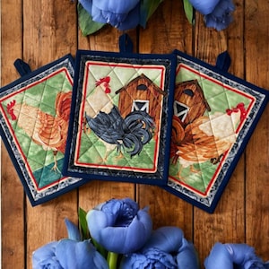Hahn-Topflappen Navy Quilted getrimmt 8x10 ", isoliert, Loop-Kleiderbügel, einzeln erhältlich