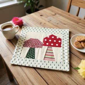 MUG RUG Cream Mushroom Decor Handmade  9.75&quot; x 11&quot; Fabric Coaster  Protects Table Great for Coffee or Tea  Cute Practical Gift Eco-Friendly