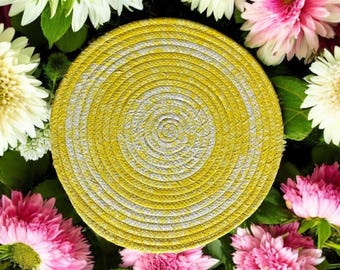 SUNSHINE SWIRL TRIVET 7.5" Round - Fabric Wrapped, Heat-Resistant, Stylish Kitchen Decor, Perfect for Hot Dishes and Pots, Candle/Vase Base
