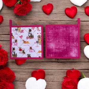 VALENTINE POTHOLDERS Quilted 8x8 ", Gefüttert, 2er-Set, Schlaufenhalter