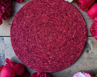BERRY BRILLIANCE  12" Coiled Fabric Round – Magenta and Berry Table Decor, Colorful Placemat, Hot Pad