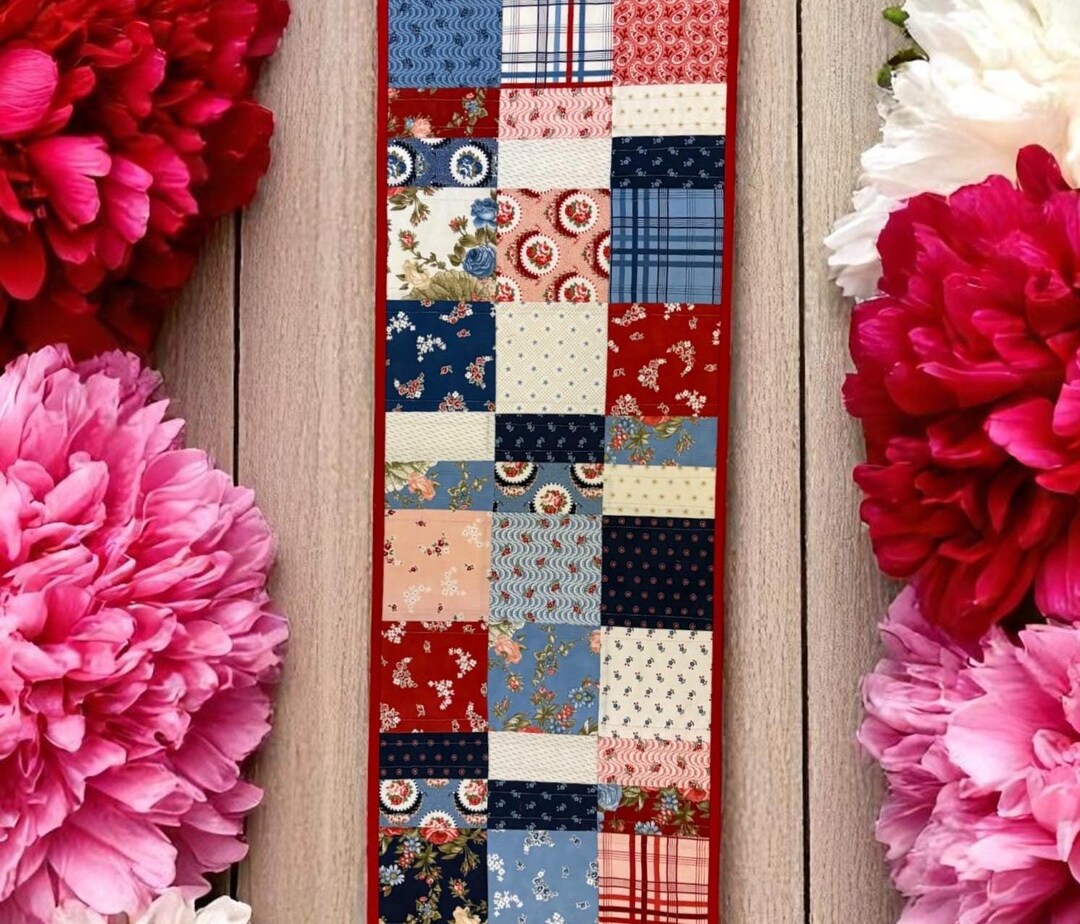 Red Patchwork Table Runner GRAND HAVEN Red Quilted Table Runner – Reversible Patchwork 45
