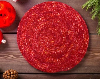 RUBY EMBER TRIVET 7.5" Round - Fabric Wrapped, Heat-Resistant, Stylish Kitchen Decor, Perfect for Hot Dishes and Pots, Candle/Vase Base