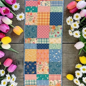 CANNON BEACH Quilted Table Runner – Reversible Patchwork 48"x14", Coastal Floral Table Runner – Spring Summer Table Runner