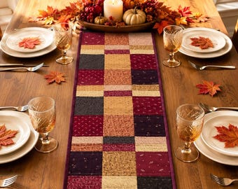 TIDLIG THREADS Quiltad bordslöpare – Vändbart handgjort lapptäcke, 112x33 cm, klassisk stugdekoration
