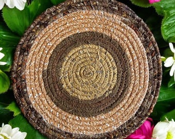 CINNAMON SWIRL TRIVET 7.5" Round - Fabric Wrapped, Heat-Resistant, Stylish Kitchen Decor, Perfect for Hot Dishes and Pots, Candle/Vase Base