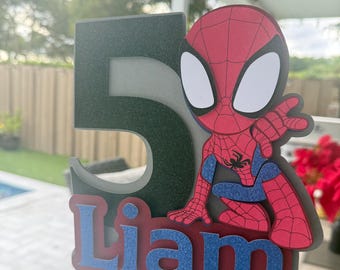 Spidey and His Friends 3D Cake Topper, Custom Name and Age Birthday Decor