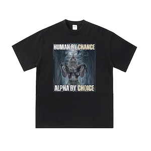 Human by chance alpha by choice t-shirt, funny wolf meme shirt, wolf ripping shirt off, ironic wolf meme tshirt