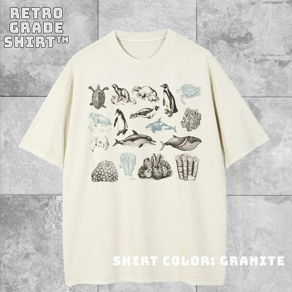 Vintage 90's Sea Animals Shirt, Tattoo Style Marine Animal T-shirt, Retro Ocean Nature Shirt, Sealife, Ocean, Whale, Orca, Turtle Shirt