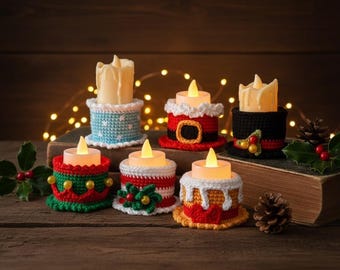 6in1 Christmas Candle Holder Crochet pattern, Tealight Candle, Amigurumi Christmas Decoration Crochet Pattern, PDF, tutorial