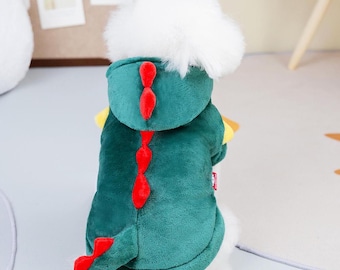 Dinosaur Dog Costume Plush Jacket | Dog Fleece Coat | Dog Hoodie | Cute Dog Tops | Pet Shirt | Puppy Cat | Halloween | Holiday | Gift