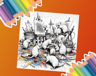Cahier de coloriage Rongeurs coquins : des rats dans une émeute de couleurs