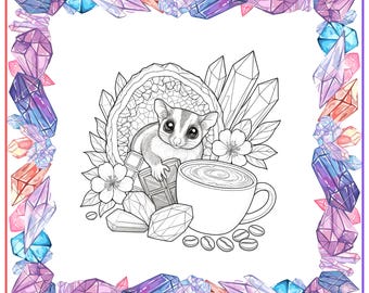 Fantastiques planeurs en sucre en géodes | de 9 pages à colorier Crystal & Coffee | Art imprimable fantastique pour adultes