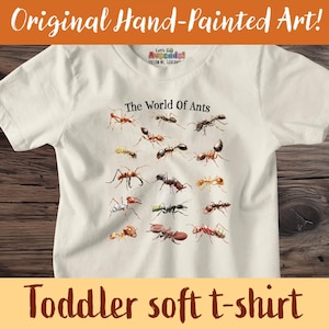 ANT WORLD SPECIES T-Shirt Maluch - Świat mrówek, Koszulka z motywem sztuki owadów, Koszulka z motywem natury dla maluchów, Miękka bawełniana koszulka, Entomologia, Dzikie zwierzęta