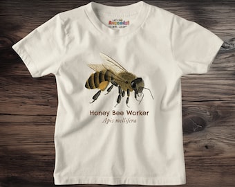 KIDS HONEY BEE Worker T-Shirt - Insect Art Tee, Kids Nature Tee, Soft Cotton Short Sleeve Shirt, Woodland Animal T-Shirt, Entomology Shirt