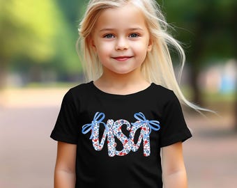 USA Coquette  Youth T-shirt, Girls 4th of July Shirt, USA Shirt for Kids, Patriotic Shirt for Girls, Red White Blue Shirt, Girls USA Shirt