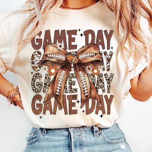 Football Game Day T-shirt, Football Season Shirt, Cute Football Mom Shirt, Coquette Bow Football Shirt, Football Mom Tee, Game Day Shirt