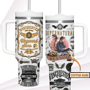 Custom Supernatural Stainless Tumbler, Supernatural Movie 40oz Tumbler, Winchester Brothers Tumbler Cup, Wayward Sons Coffee Tumbler,