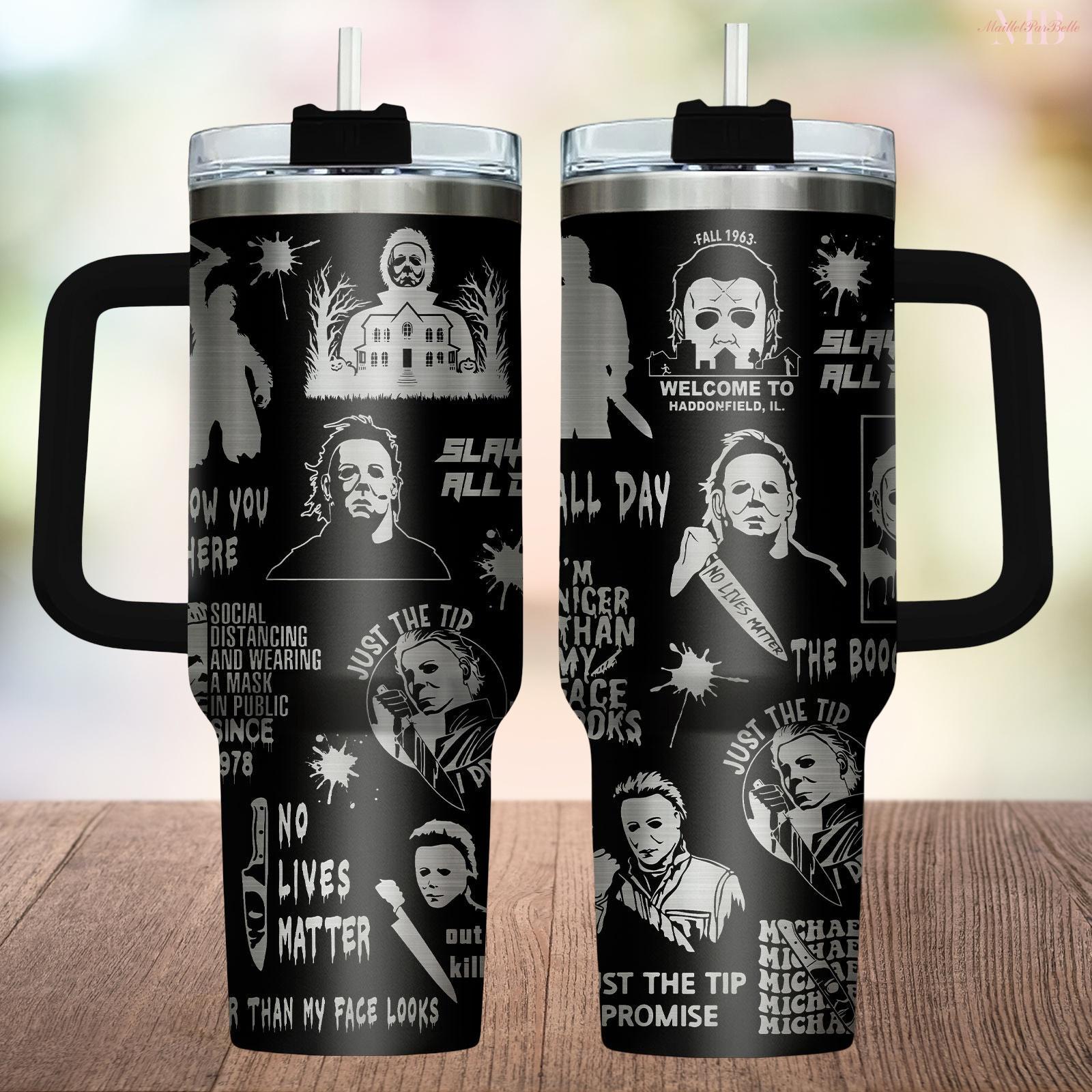 Michael Myers Engraved Tumbler, Halloween Horror 40oz Tumbler, Horror Character Drinkware Tumbler, Scary Movie Steel Tumbler