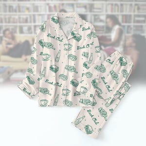 Book Club Pajamas Set, Bookworm Pajamas Women, Book Club Gift, Bookish Pajamas Family, Easter Cooking Blouse Pajamas, Holiday Pajamas