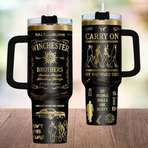 Supernatural Series Engraved Tumbler, Winchester Brothers Fan Drinkware Tumbler, Demon Hunter 40oz Tumbler Cup, TV Show Gift Tumbler
