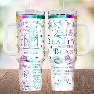 Beauty And The Beast Engraved Tumbler, Belle Princess Stainless Tumbler, Disney Princess 40oz Tumbler, Disneyland Trip Tumbler Cup