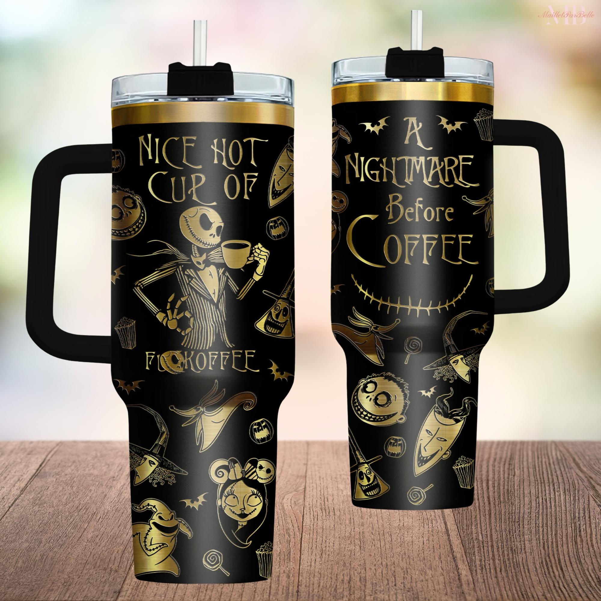 Becher mit Gravur von Jack Skellington, Stahlbecher „Nightmare Before Christmas“, 40oz Halloween-Becher, Disney Gothic Trinkbecher