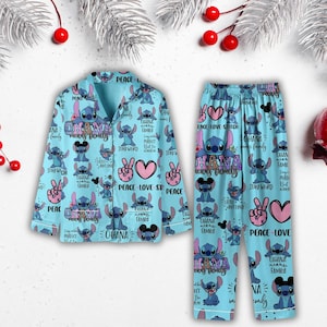 Conjunto de pijamas Disney Stitch, pijamas navideños Stitch, Ohaha significa pijamas de mujeres familiares, pijamas navideños Peace Love Stitch, fiesta de Pjs