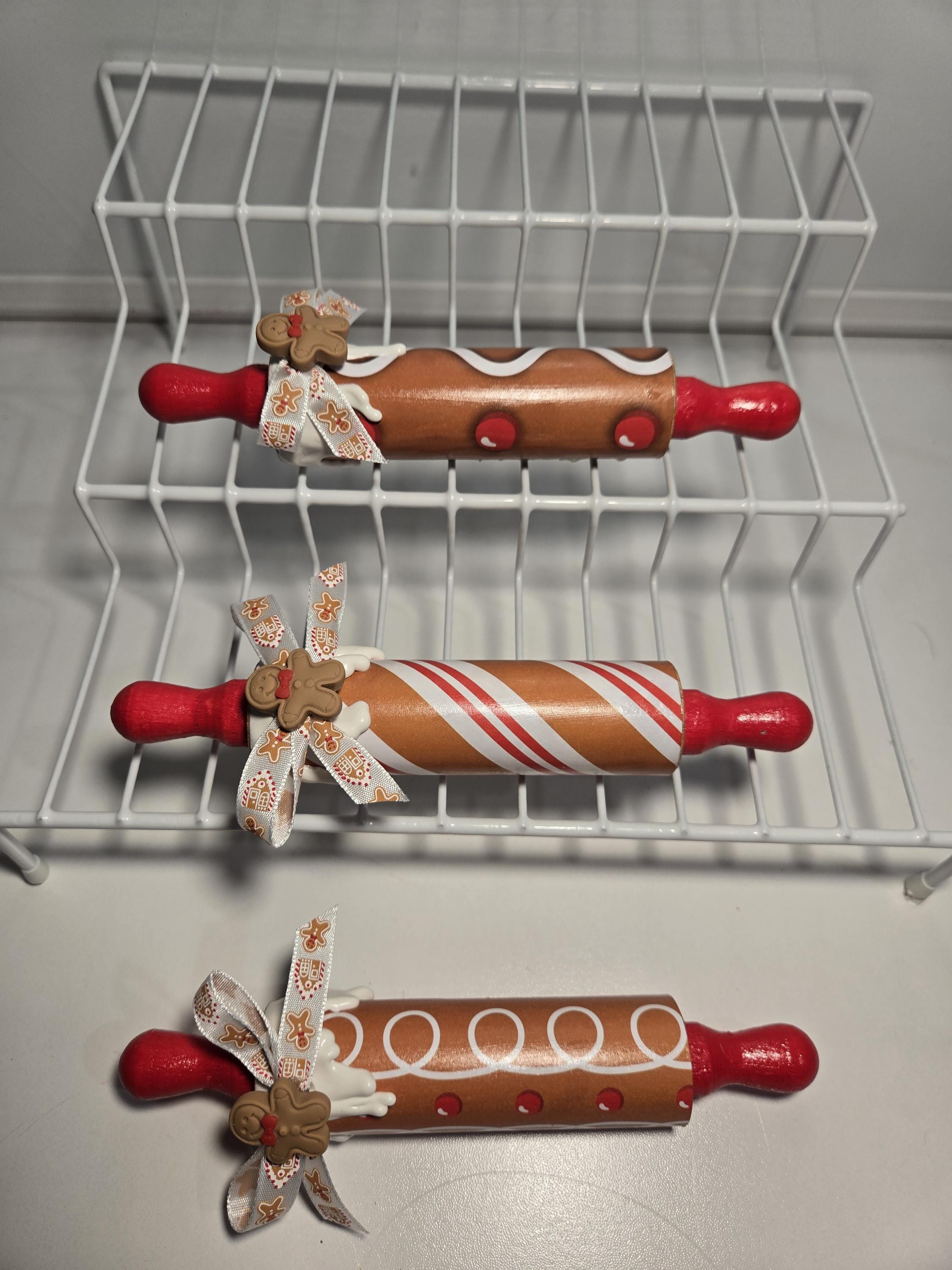 Miniature Gingerbread Rolling Pin, Miniature Christmas Rolling Pin, Christmas Decor, Tiered Tray