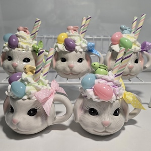 Miniature Bunny Mugs, Easter Decor, Tiered Tray