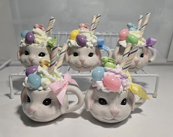 Miniature Bunny Mugs, Easter Decor, Tiered Tray