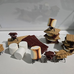 Fake/Faux Smore Decor, Graham Crackers, Chocolate Bars, Marshmallows, Ants Carrying Smores, Tiered Tray Decor, Summer Decor