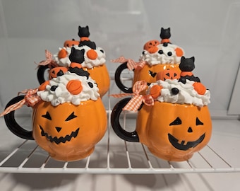 Miniature Jack-O-Lantern Mugs, Miniature Pumpkin Mugs, Espresso Mugs, Miniature Halloween Mugs, Halloween Decor, Tiered Tray