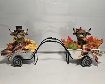 Highland Cow Fall Wheelbarrow Decor - Choose Your Favorite Autumn Friend